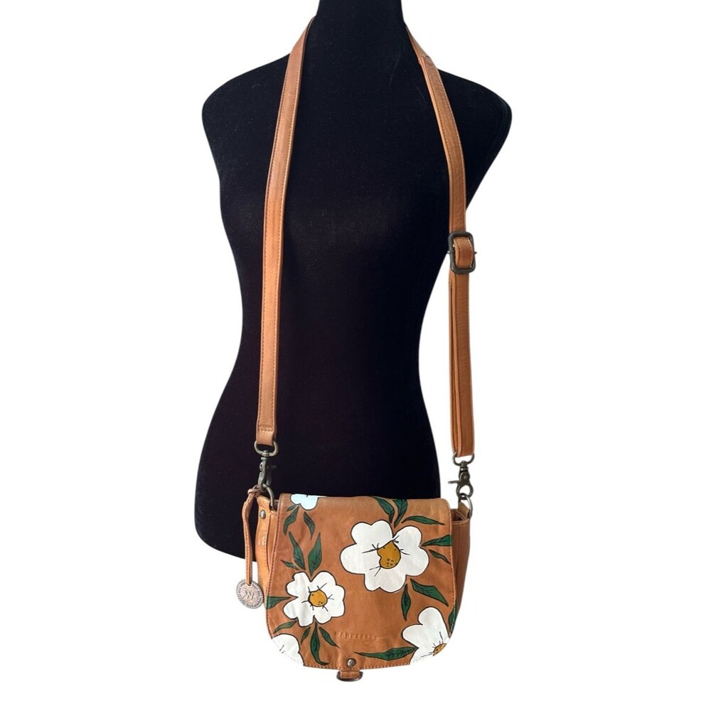 The Wanderer Travel Company Hand Painted Vintage Leather Crossbody Purse Floral